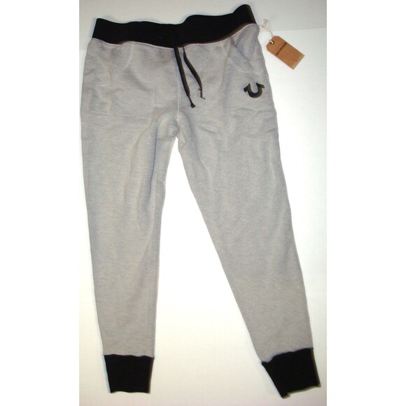 New Womens Designer True Religion Sweat Pants Gray Jogger Logo Black M Pockets - Picture 1 of 4